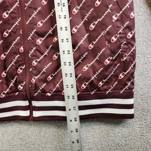 Champion Jacket Mens L Brown Allover Script Satin Baseball Mesh Lined Varsity - Picture 5 of 15